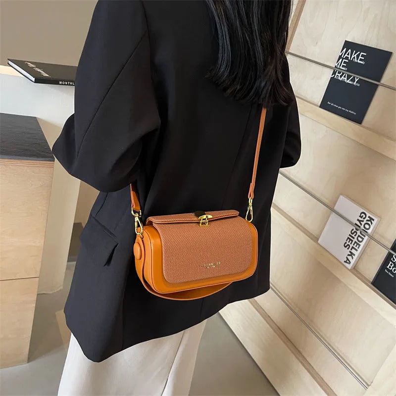 Women's PU messenger bag in horizontal square design with crossbody strap