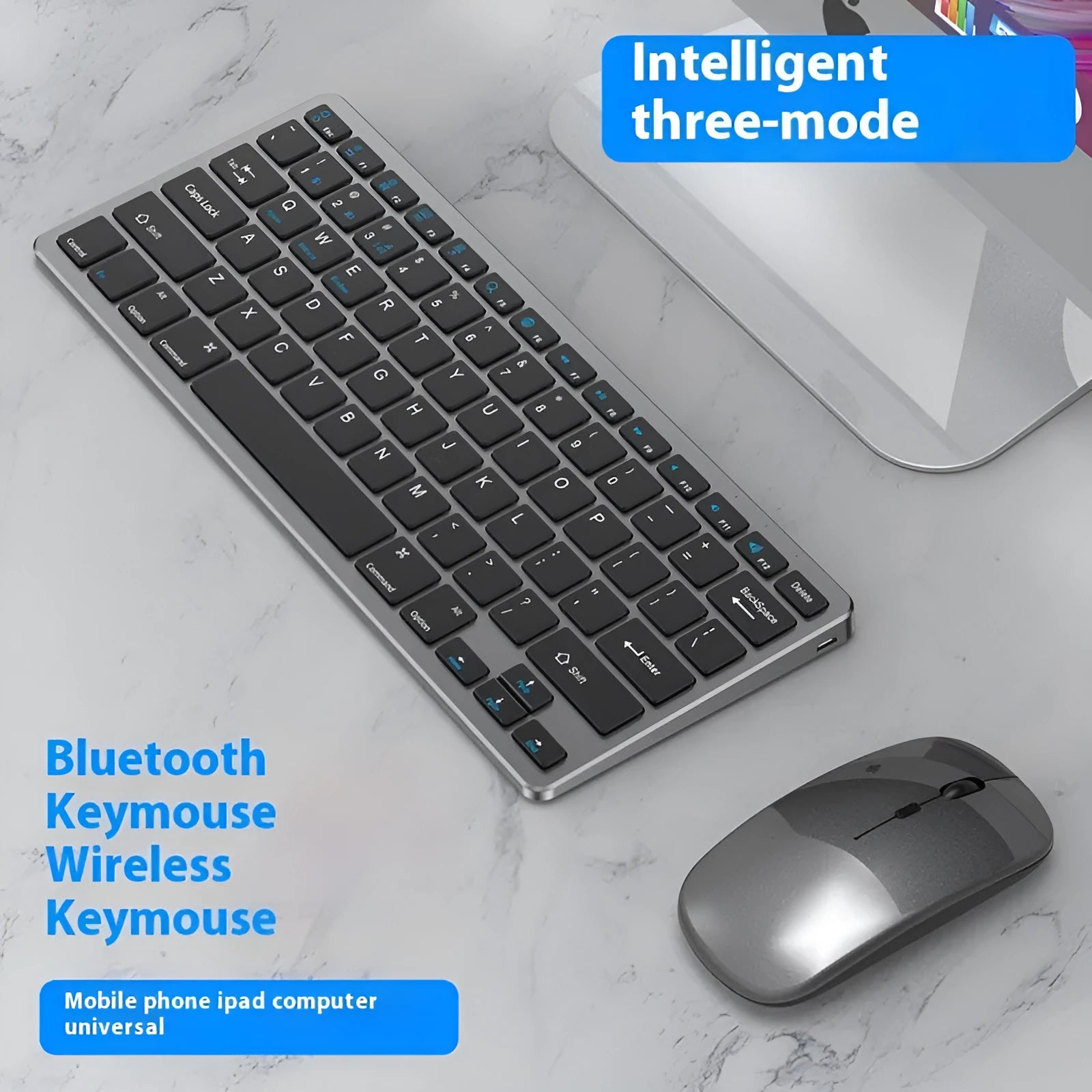 Ultra-thin wireless keyboard and mouse combo set in black with USB receiver and protective cover