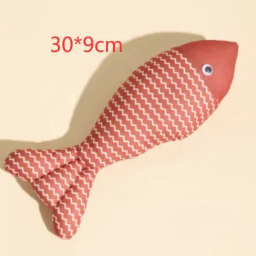 Catnip fish cat toy in blue, red or yellow with large and medium size options