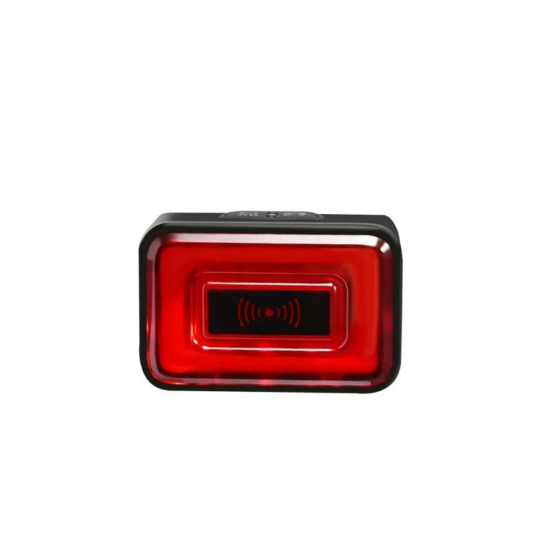 Black bicycle taillight with radar sensor mounted on dual seat post brackets, showing TYPE-C charging port.
