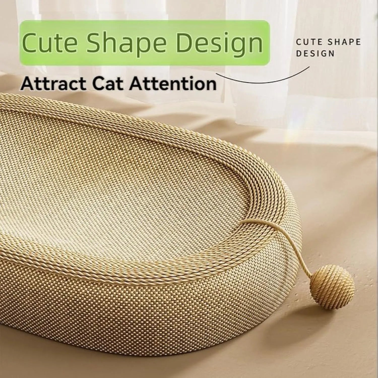 Large natural sisal cat scratching board with integrated lounging platform in beige