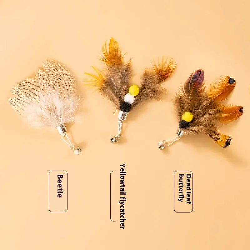 Three steel wire cat toy replacement heads with small flying insects design in different colour combinations