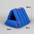 Blue triangular cat bed with drilled connection holes and removable cotton cover