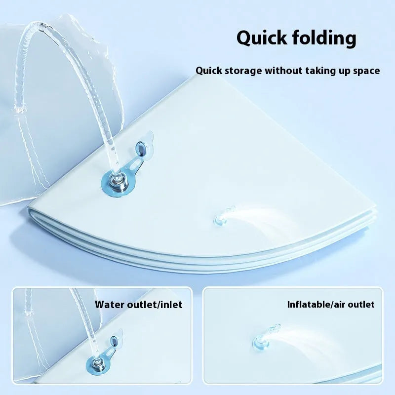 Inflatable PVC pet cooling water bed in aquatic designs, shown in 100cm and 65cm sizes.