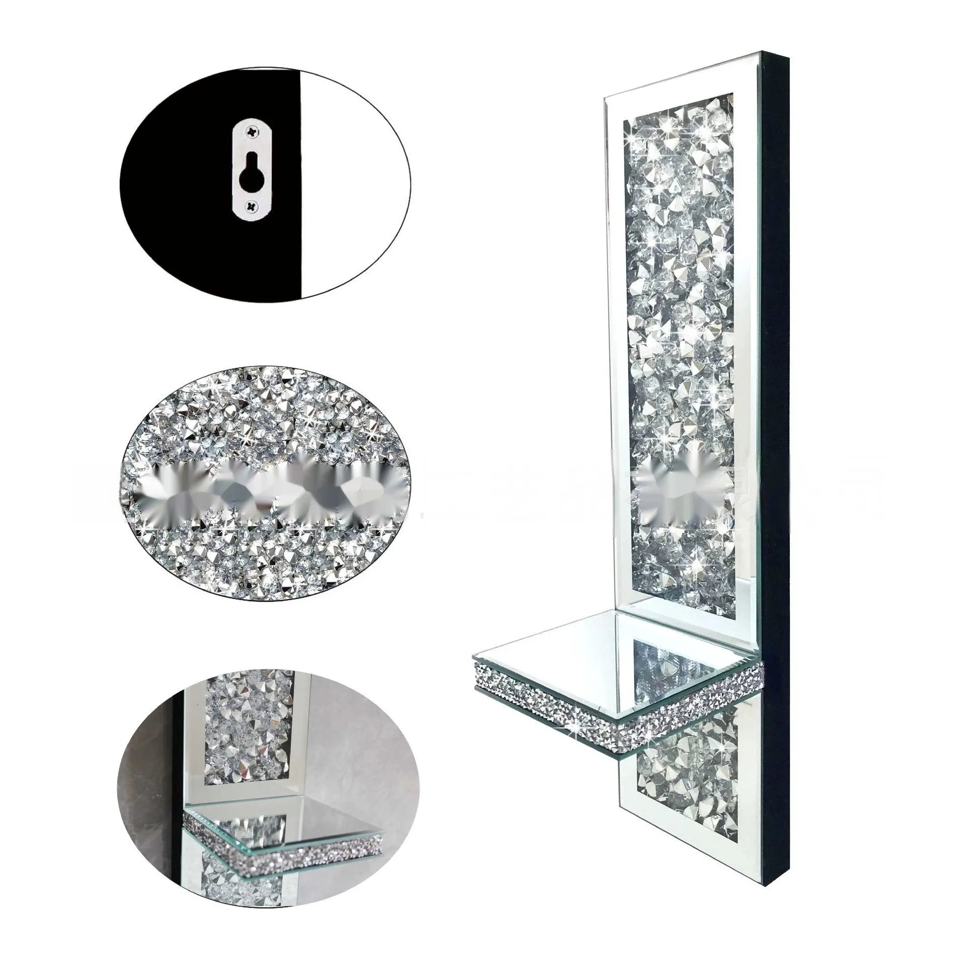 Silver mirror crystal candle holders for wall mounting in modern living room decor