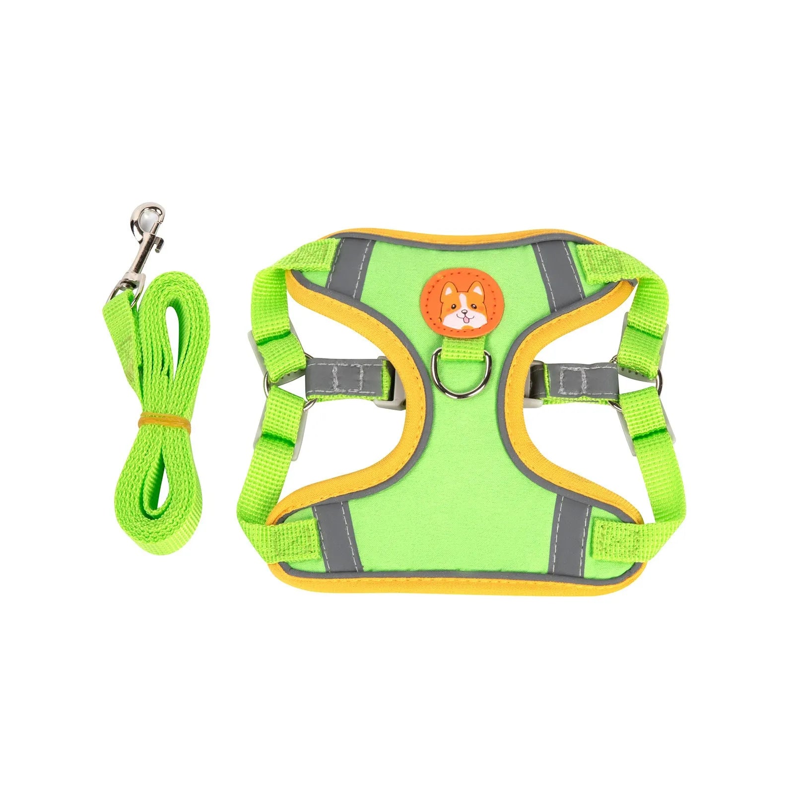 Adjustable dog haulage rope harness in multiple colours on a chest strap, showing S M L XL sizes.