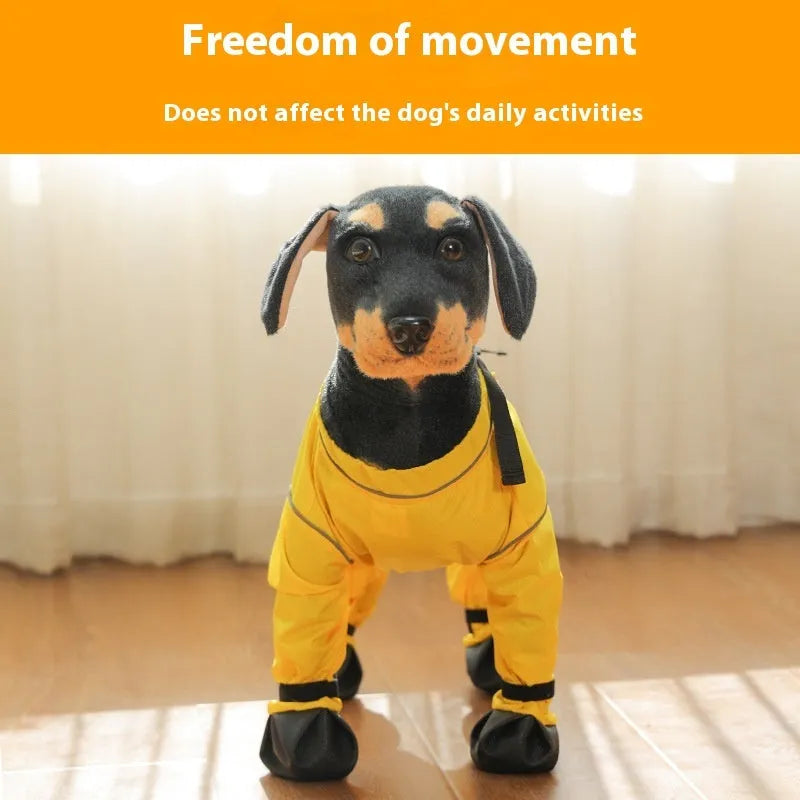 Pet anti-dirty pants in yellow, dog outing shoe cover, casual polyester pet clothing for small to large dogs