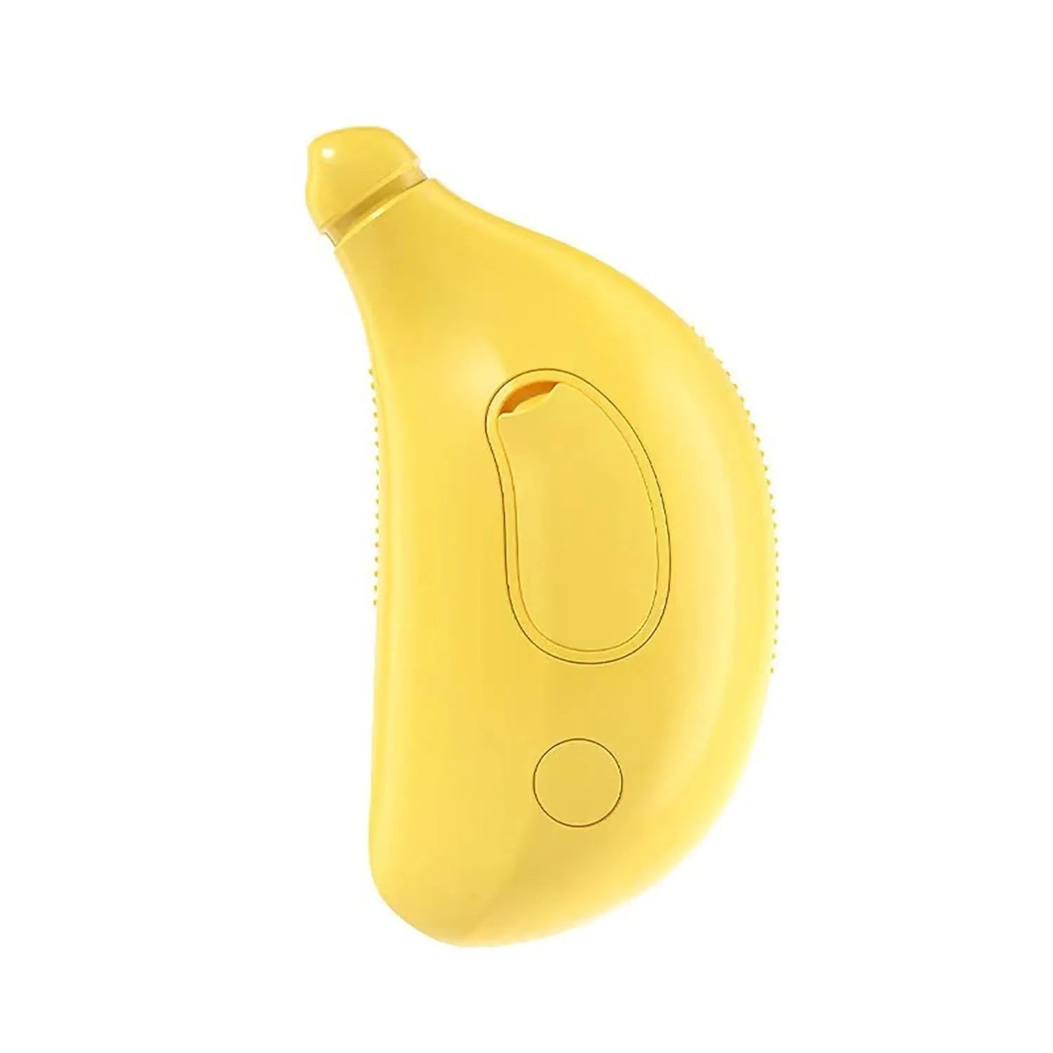 Green rechargeable cat steam brush with silicone teeth showing cat paw-shaped ends and compact 10x6.5cm design