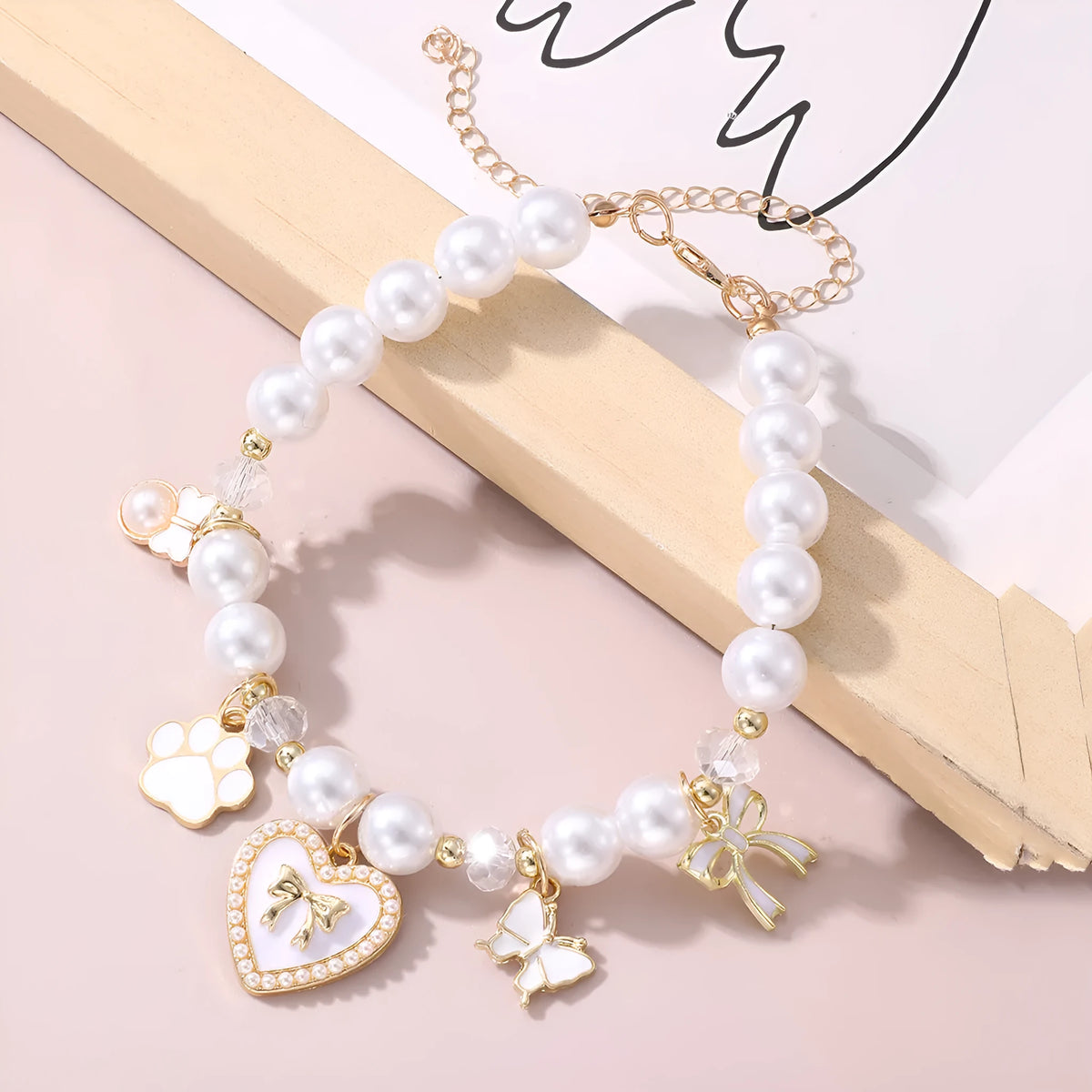 Cartoon pattern pearl pendant pet necklace in black and white for small to medium pets