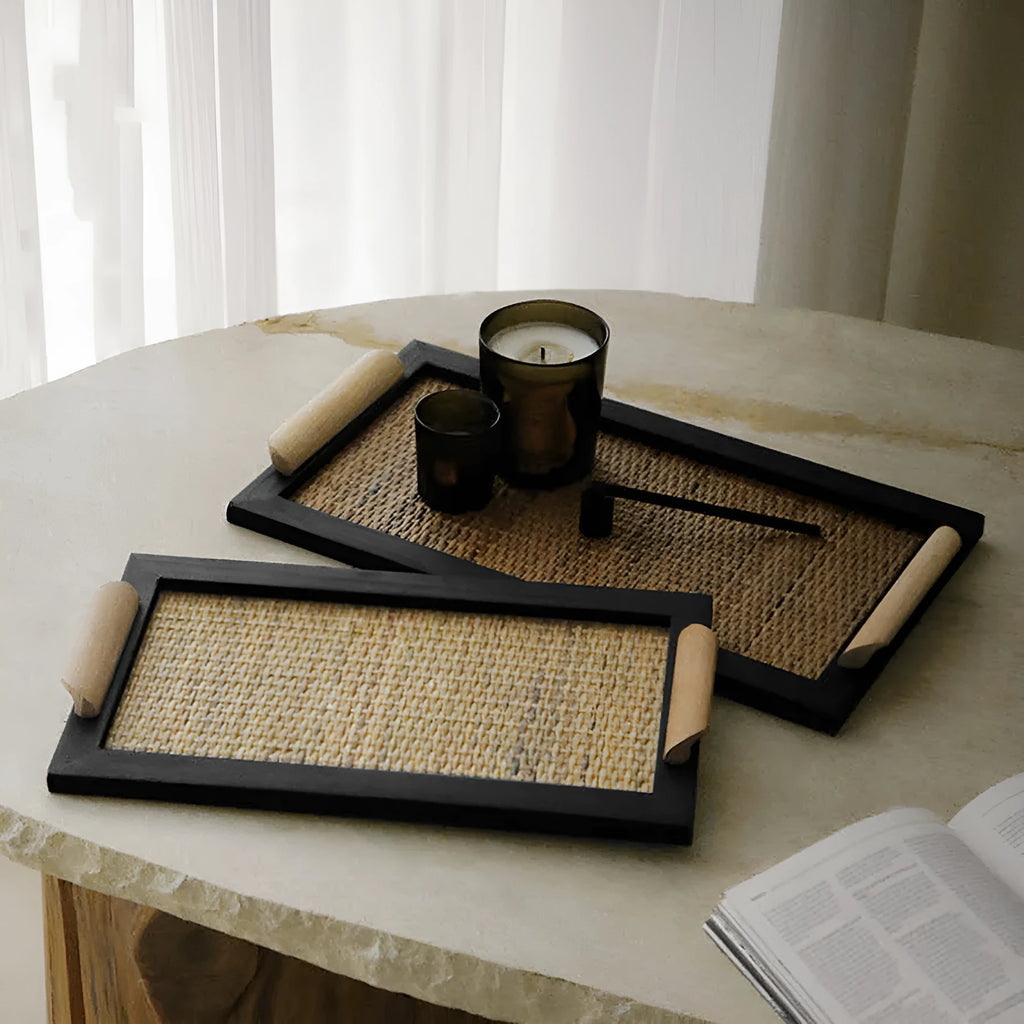 Pine wood dining tray with compartments for tea service organisation in small and large size options