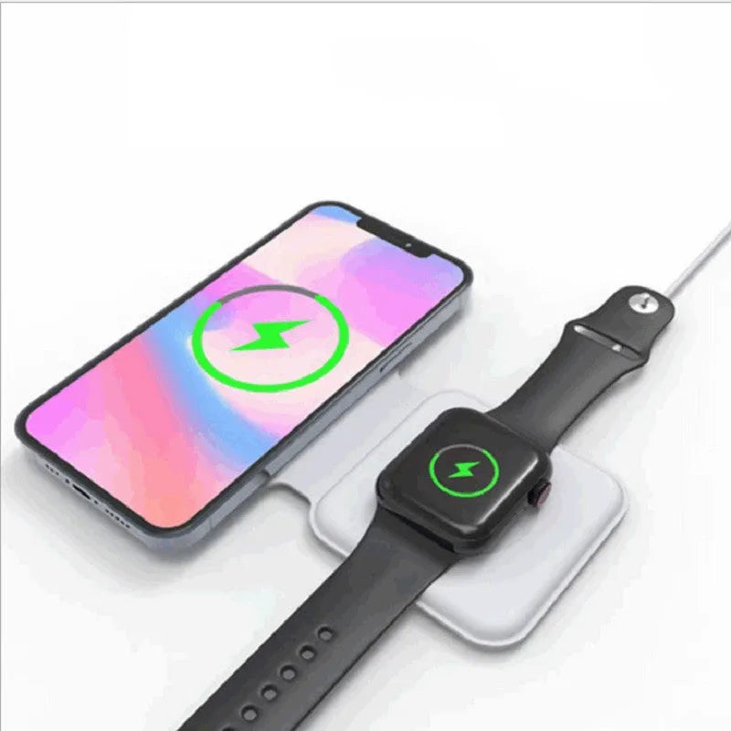 White folding dual magnetic wireless charger with 180-degree adjustable stand