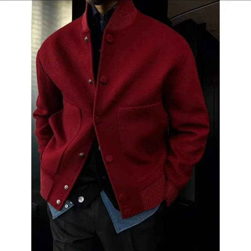 Solid colour stand-up collar slim fit jacket for plus size women in black gray red polyester fibre