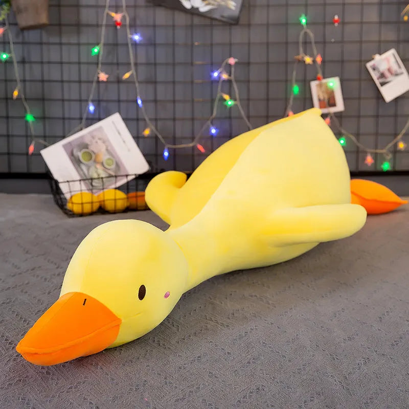 Lying style sand carving plush duck toy with down cotton filling, white colour, 110cm height