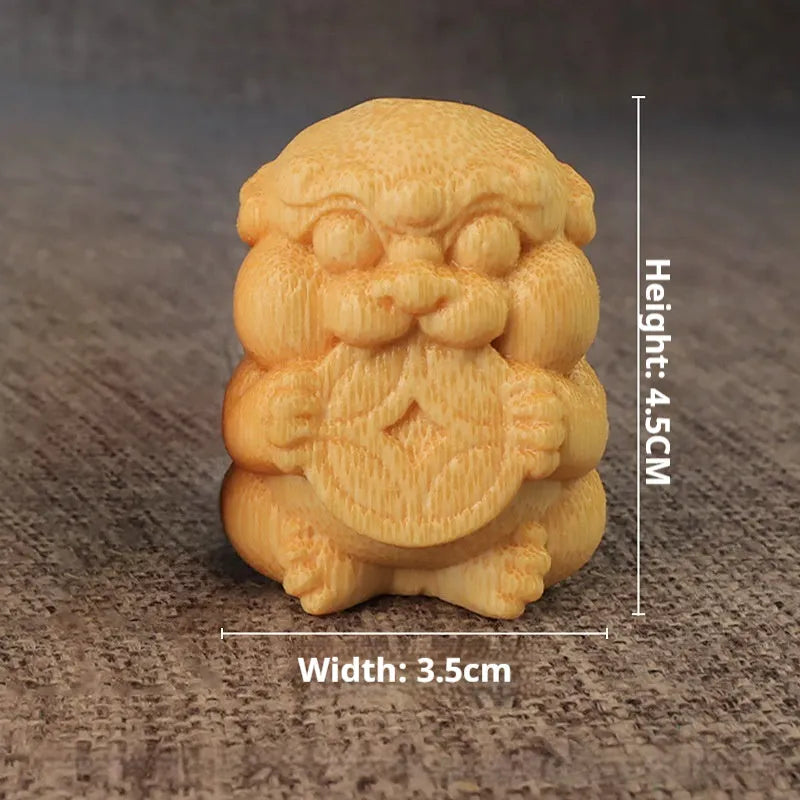 Solid bamboo carving ornament with traditional Take Money design, 4.5cm height