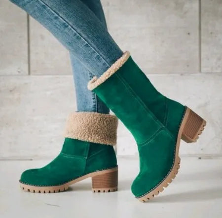 Women's mid-calf suede snow boots with beef tendon soles in five colour options