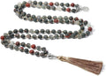Handmade knotted necklace with 108 natural stone beads and pendant on 81cm chain