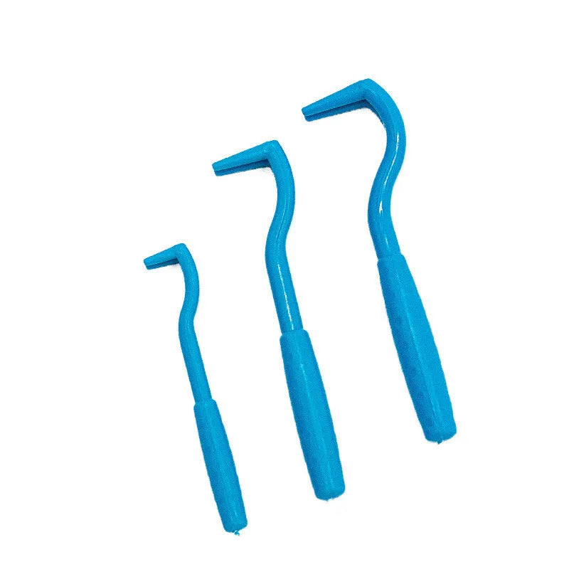 Three plastic tick removal hook tools for dogs and cats in blue colour