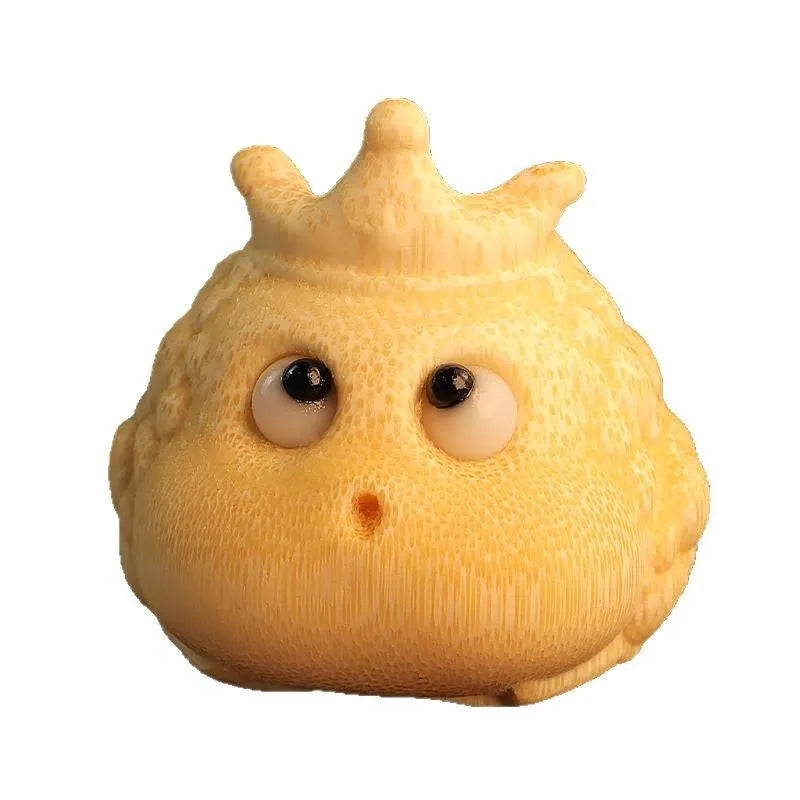 Hand-carved bamboo ornament of a cute Crown Princess toad with live eye detail