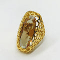 Women's hand inlaid copper-plated 18K gold ring with adjustable opening and hollow out design