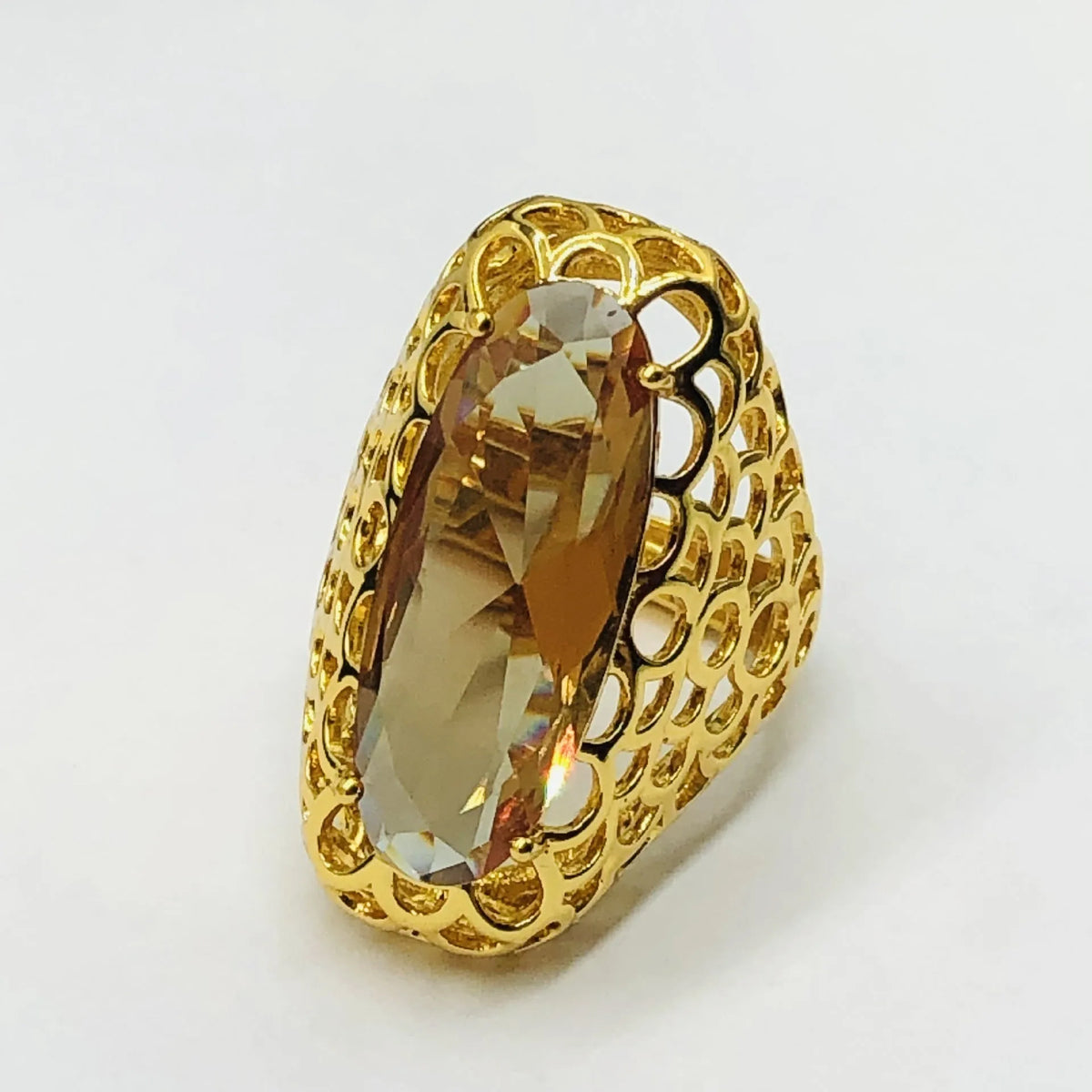 Women's hand inlaid copper-plated 18K gold ring with adjustable opening and hollow out design