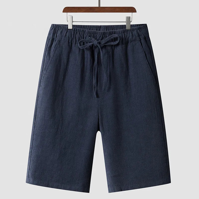 Men's linen shorts loose cropped pants mid waist summer lightweight breathable fabric