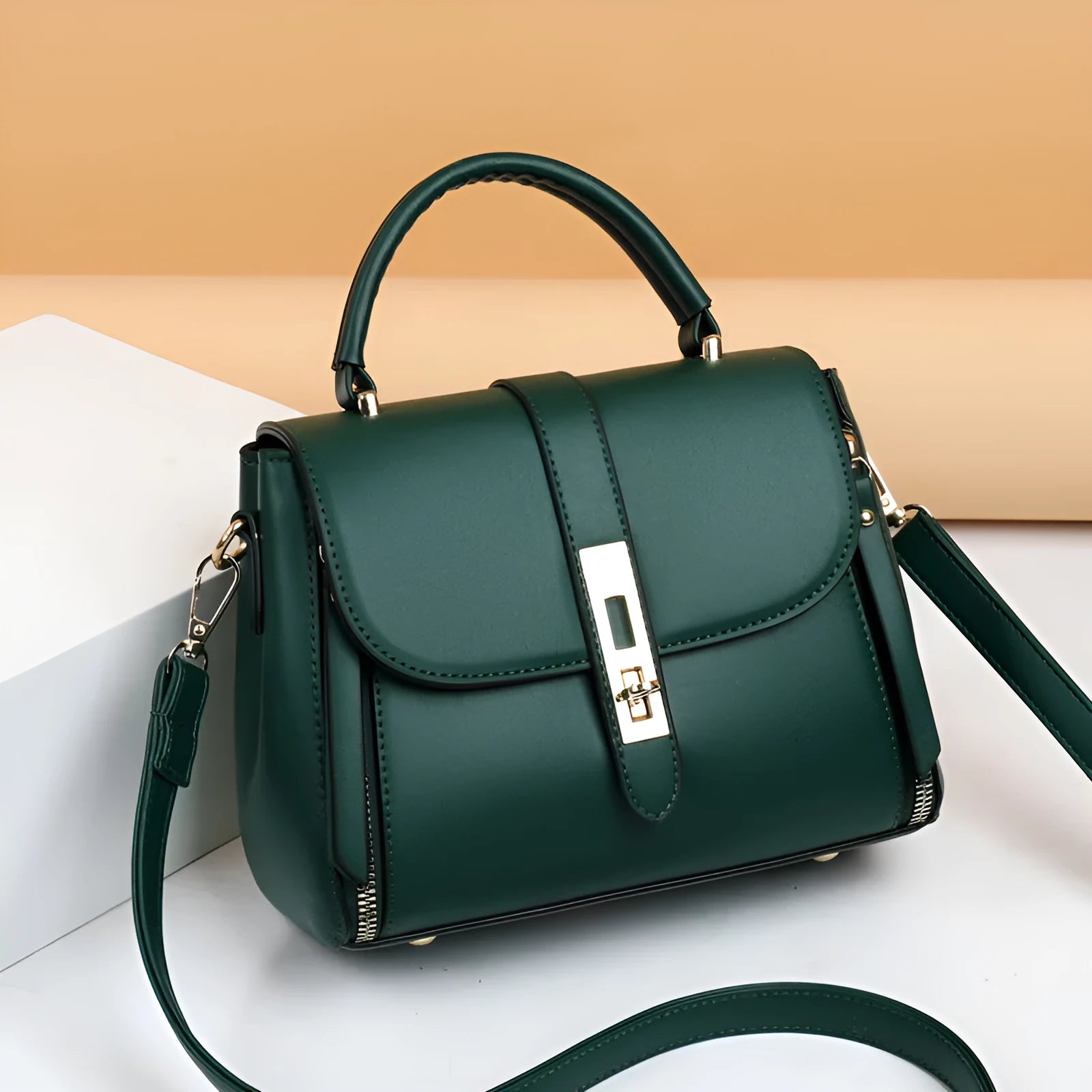 Women's soft PU leather messenger bag in square vertical design with single shoulder strap