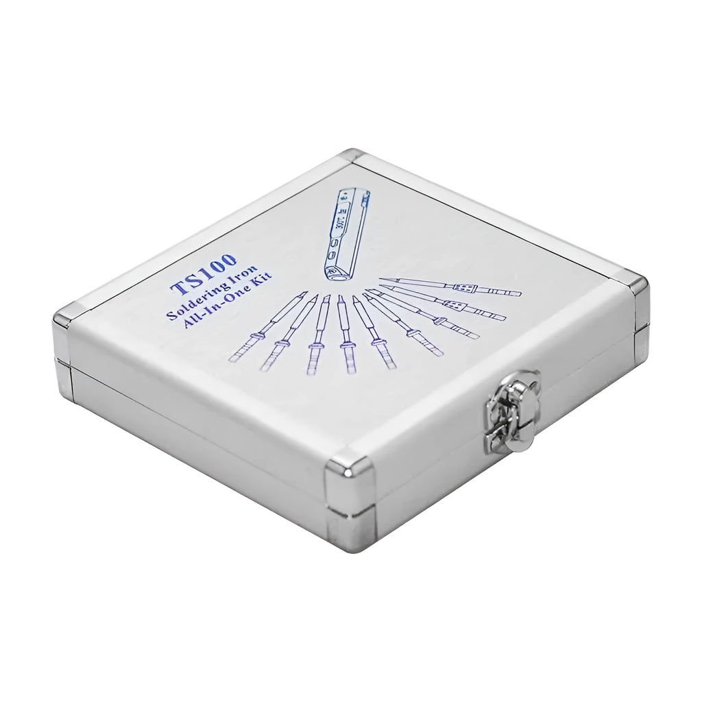 Silver aluminium storage box for a portable soldering iron