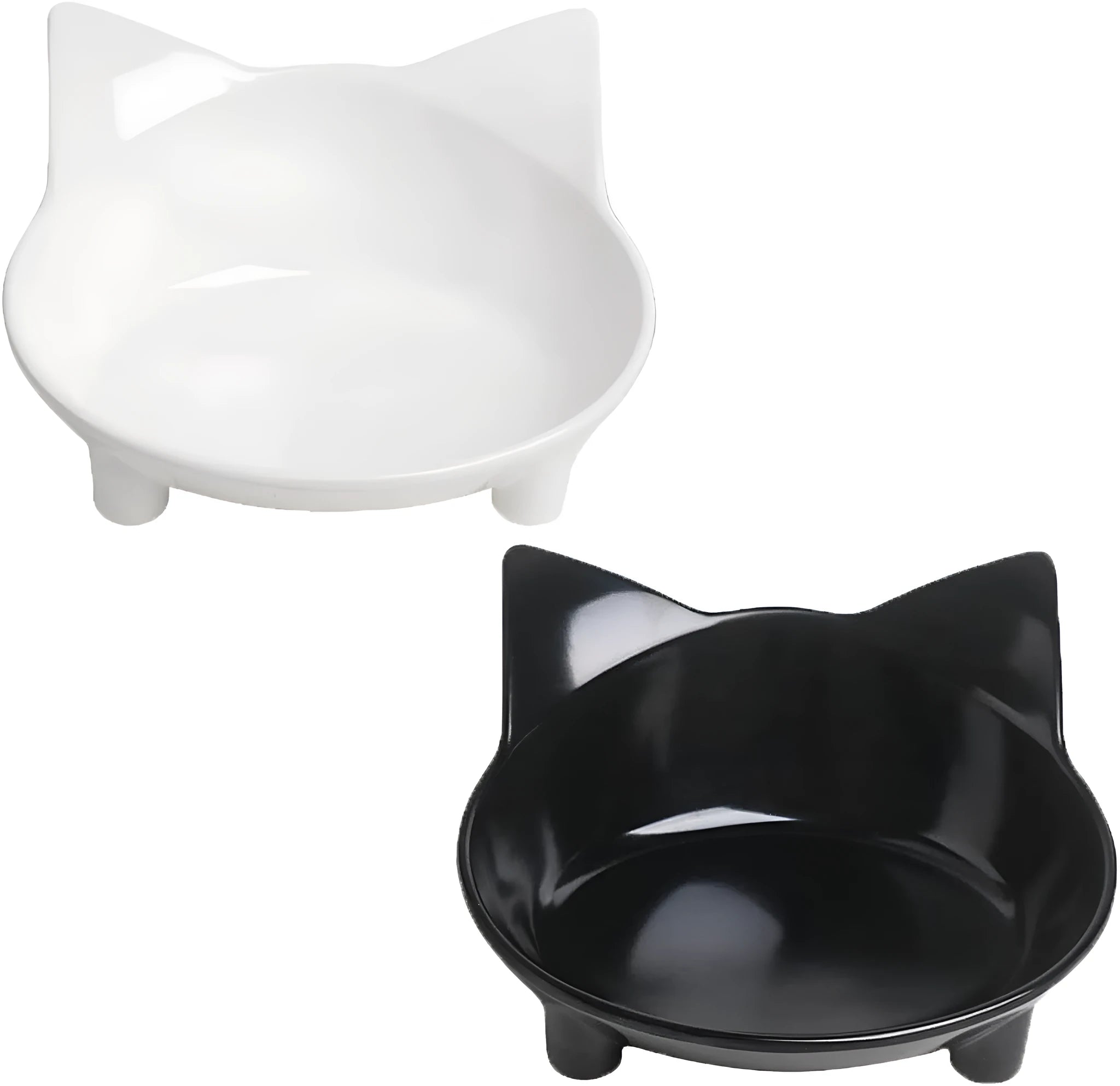Shallow melamine cat bowl with anti-skid rubber base in black or white colour