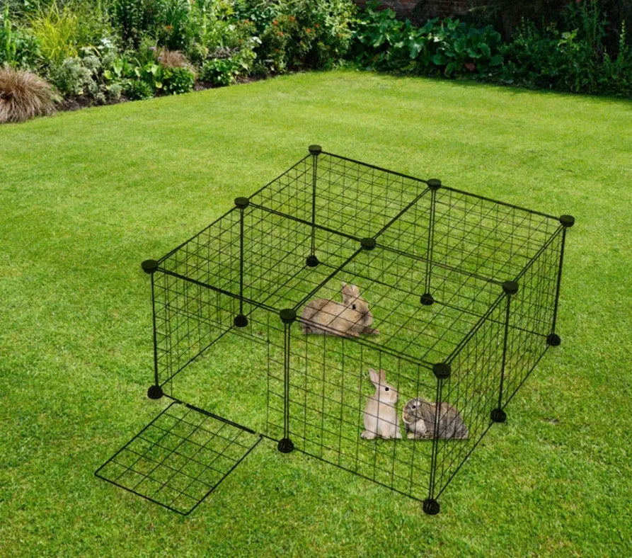 Set of 6 black metal pet fence panels for indoor and outdoor pet containment