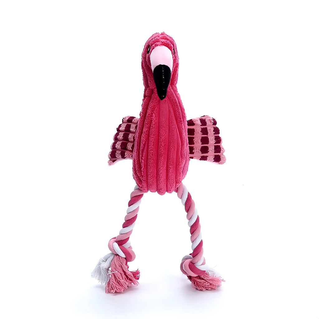 Pink corduroy animal-shaped dog toy with squeaker for chewing play