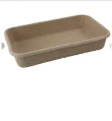 Brown disposable cat litter box showing three size options with waterproof biodegradable materials