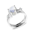 S925 silver irregular triangle moonstone ring in rose gold, white gold, or yellow gold colour on a hand.
