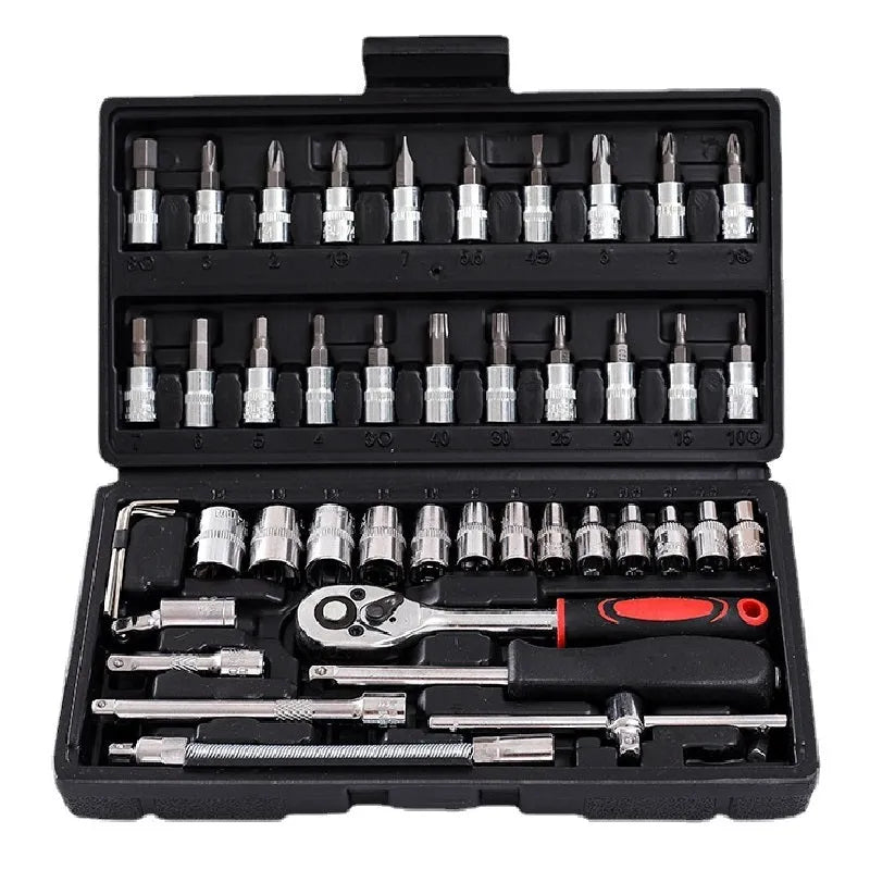Cr-V steel socket ratchet wrench set with multiple size options for home and auto repair