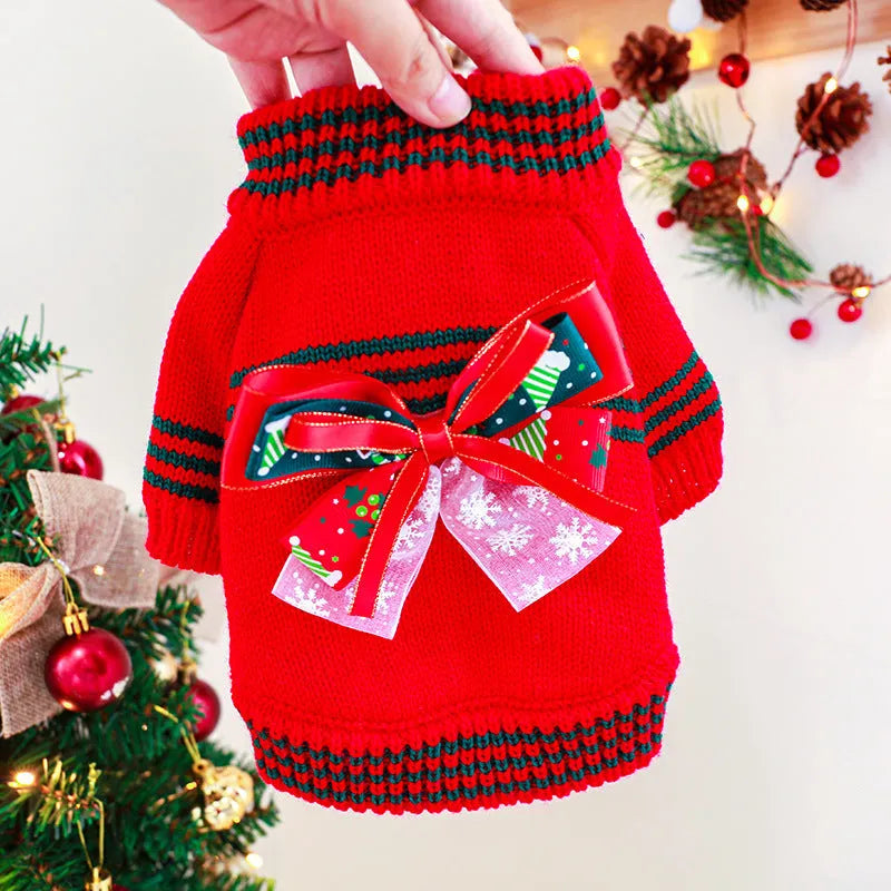 Red Christmas jumper for small dog with festive holiday design and lightweight polyester construction