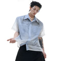 Blue loose fit half sleeve shirt with a blue to white gradient pattern on the front.