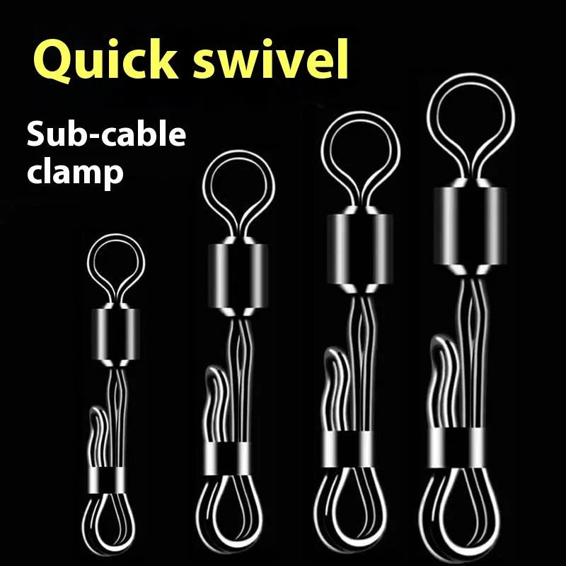Brass fishing barrel swivel with quick release clamp and 8-word ring, 5 pieces shown.