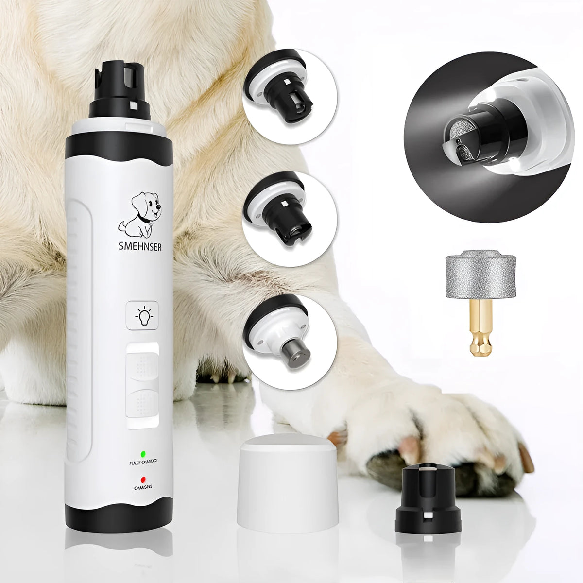 Pet automatic nail piercing device 3-speed LED electric dog nail grinder with dust collection