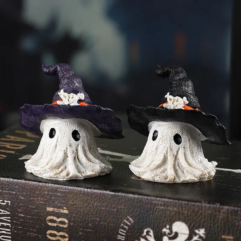 Resin wizard hat Halloween ornament in black and purple colours for festive decoration