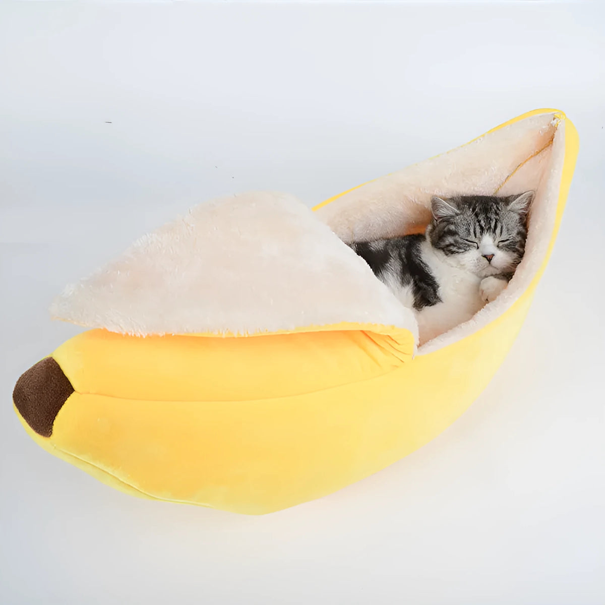 Removable washable round long hair cat's nest banana dog bed in green, size L