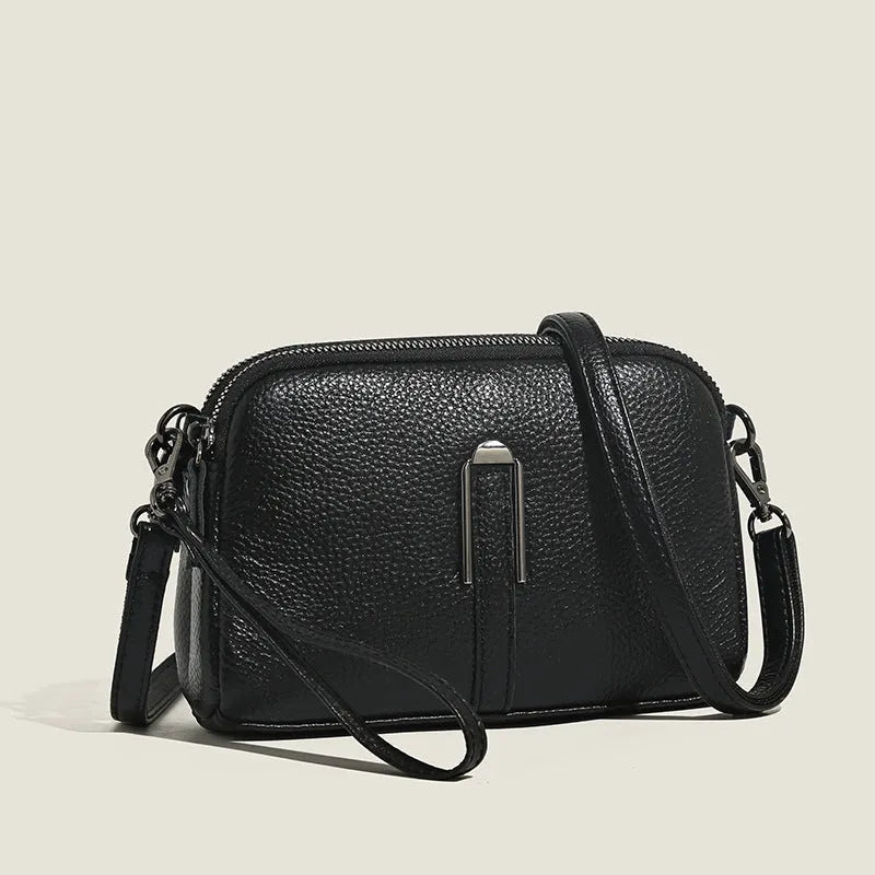 Women's genuine leather shoulder bag in horizontal square shape, 19cm length, available in five colours