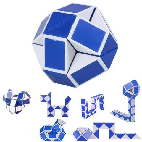 Magic Puzzle Snake brain teaser toy non-toxic plastic twistable small size 5x5x5cm colour white and blue