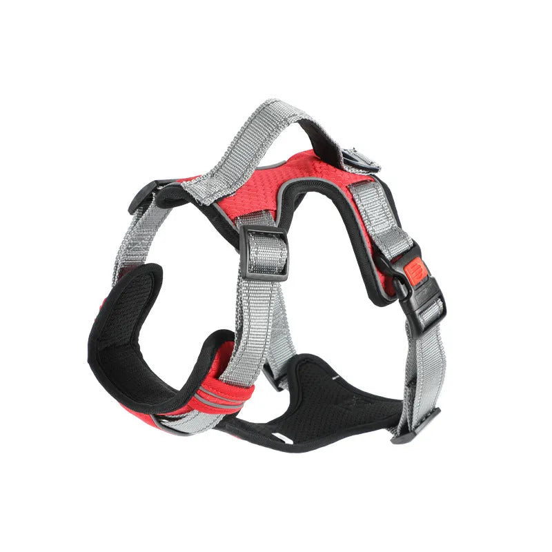 Adjustable dog harness with hand holding rope on back in various colours and sizes