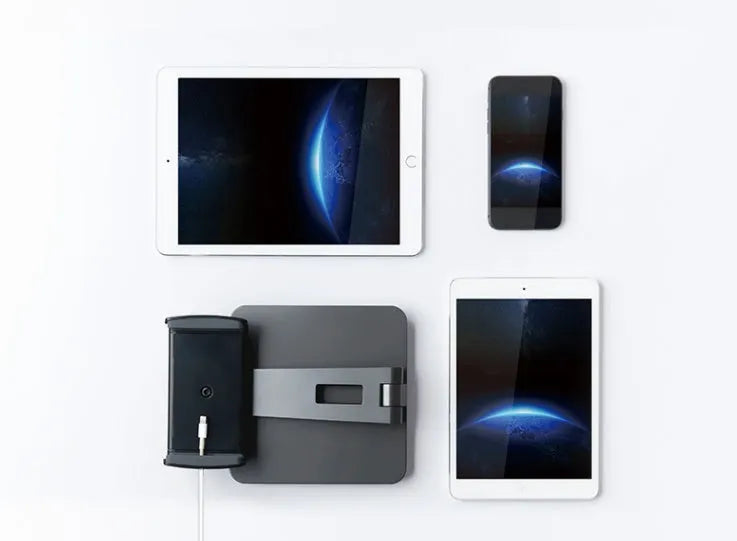 Folding desktop phone tablet holder with 360° rotation in silver colour