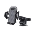 Black car windscreen phone holder for smartphones between 4 and 7 inches wide.