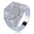 Square hip hop ring with micro pave CZ stones in silver colour on hand