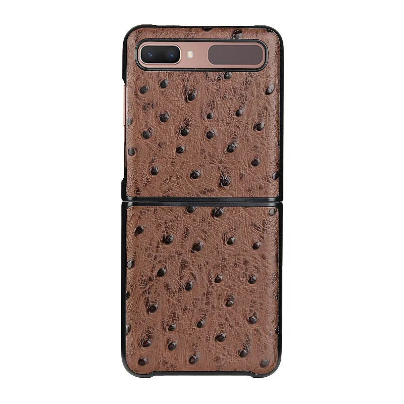 Camel pattern brown leather flip case for Samsung Galaxy Z Flip, with fold-over cover