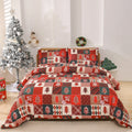 Christmas red plaid bedding three-piece set with duvet cover and pillowcases on bed