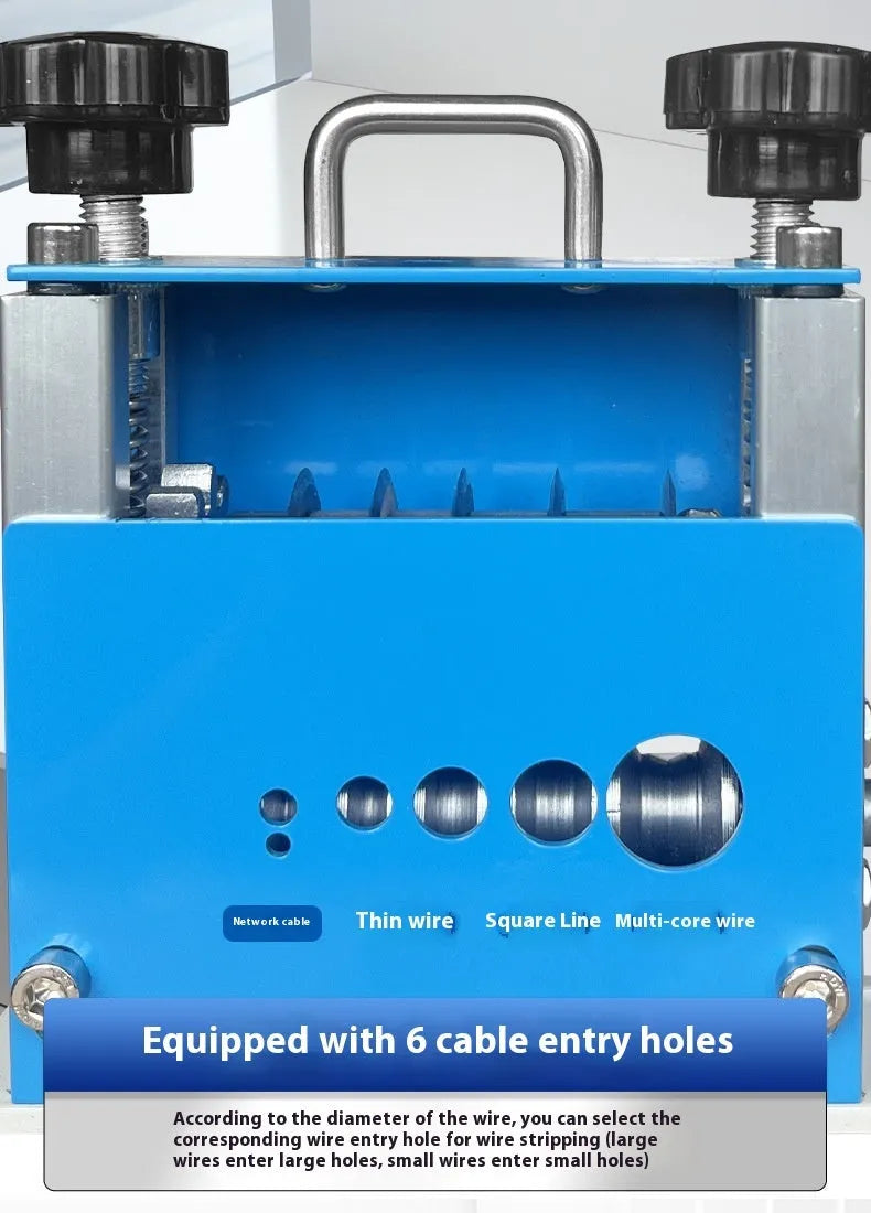 SD-017 manual wire stripping machine showing automatic porous design for 0.5mm to 17mm cable diameters