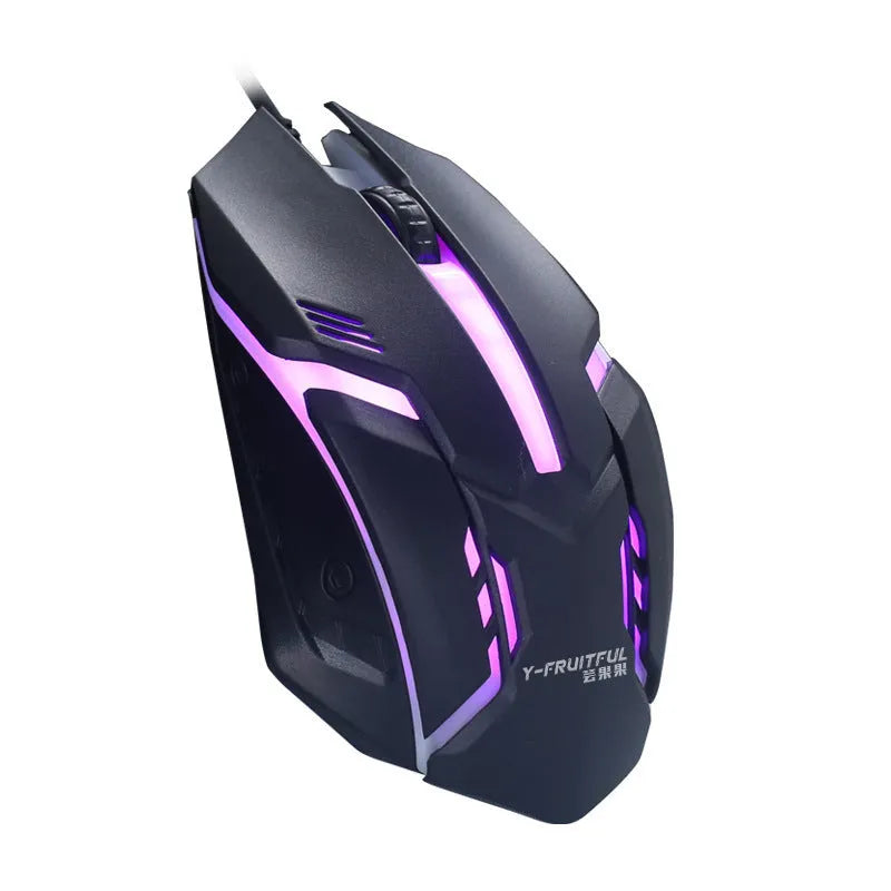 Wired computer mouse with glow lighting effect in black or white colour with USB cable