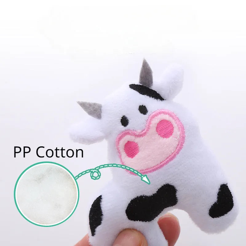 Plush cat toy shaped like a cow, crocodile, or parrot with catnip filling for interactive feline play